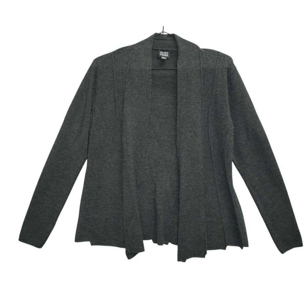 Eileen Fisher Charcoal Gray Open Front Knit Cardigan Sweater Italian Yarn XS